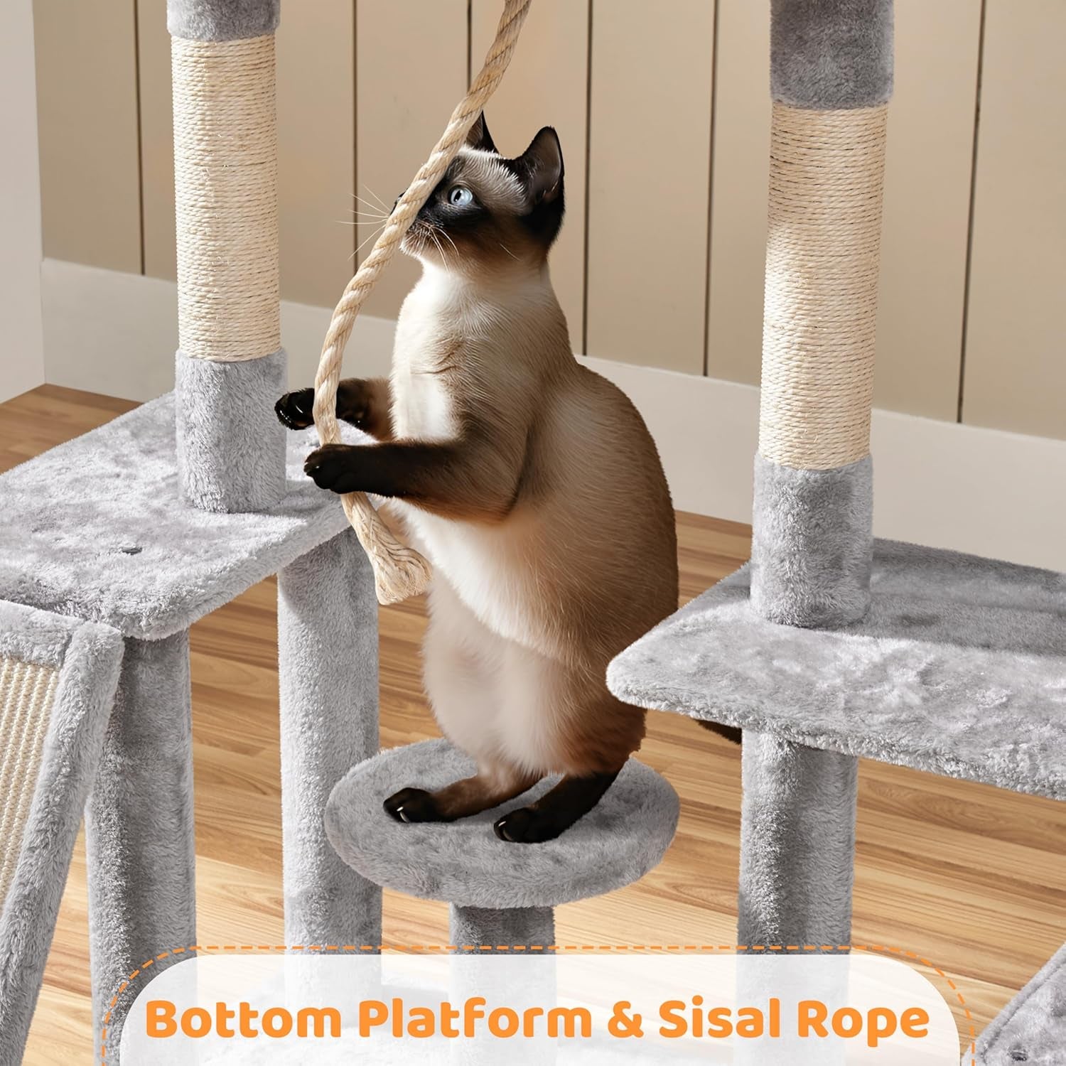 53.5-Inch Rotatable Multi-Level Cat Tower for Indoor Cats, Featuring Scratching Posts and Climbing Furniture, Light Gray