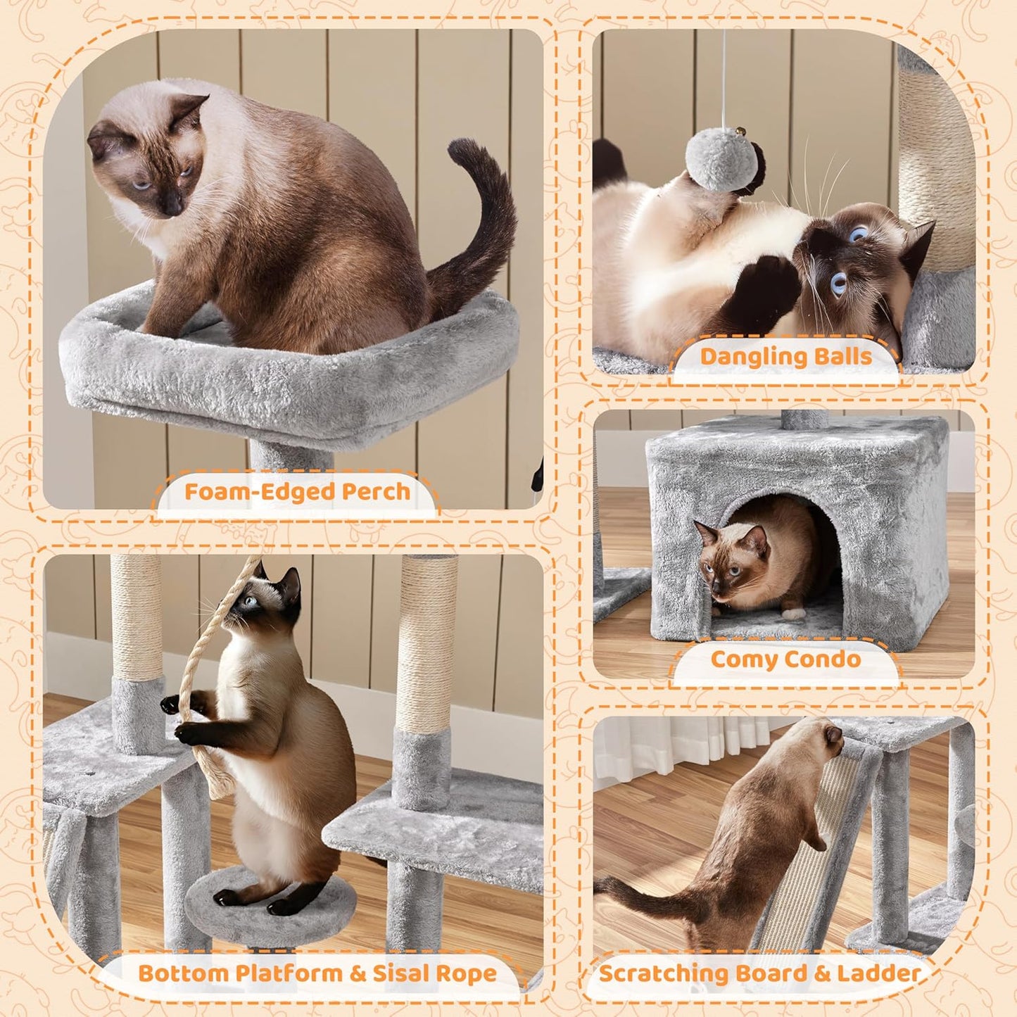 53.5-Inch Rotatable Multi-Level Cat Tower for Indoor Cats, Featuring Scratching Posts and Climbing Furniture, Light Gray