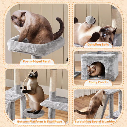 53.5-Inch Rotatable Multi-Level Cat Tower for Indoor Cats, Featuring Scratching Posts and Climbing Furniture, Light Gray